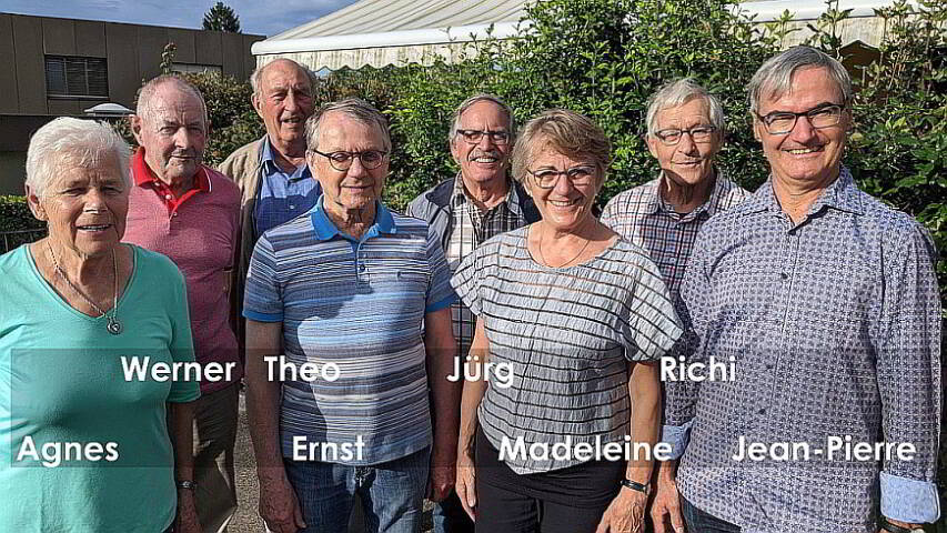 Agnes, Werner, Theo, Ernst, Jürg, Madeleine, Richi und Jean-Pierre